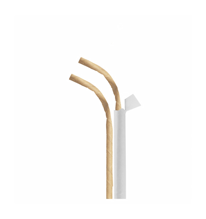 Pajita Flexible Papel Kraft Enfundada Ø6mm 23cm (3.000 Uds)