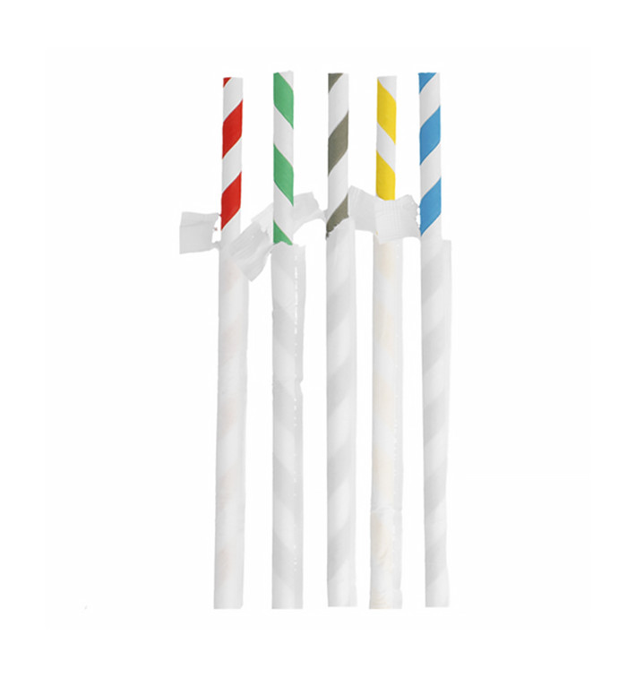 Pajita Recta Papel Rayadas Enfundada Kraft Ø8mm 23,5cm (3.000 Uds)