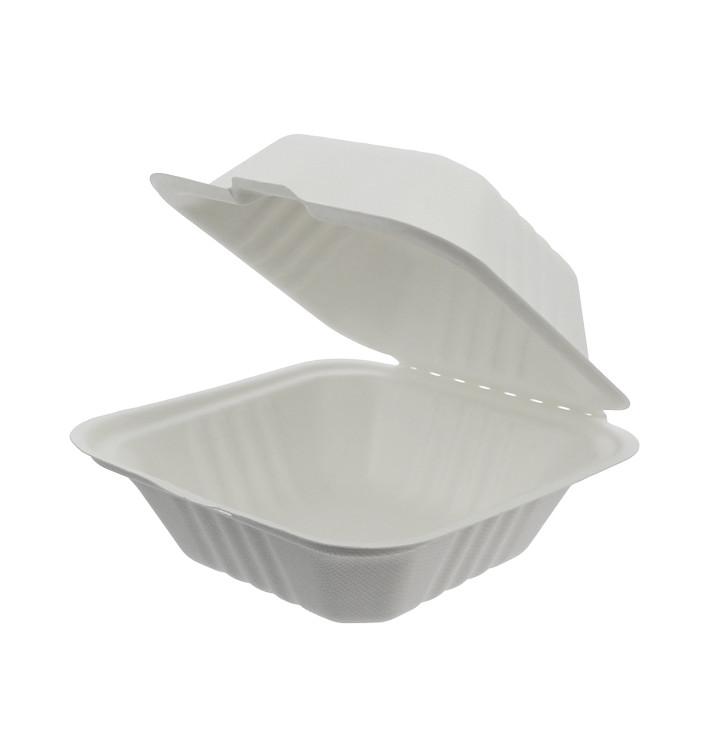Envase Hamburguesa Caña Azúcar Blanco 152x153x77mm (500 Uds)