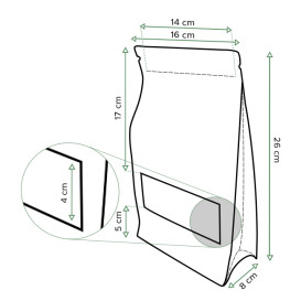 Bolsa StandUp Kraft Autocierre Zip y Ventana 16+8x26cm (50 Uds)