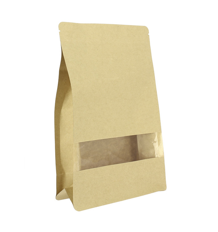 Bolsa StandUp Kraft Autocierre Zip y Ventana 16+8x26cm (50 Uds)