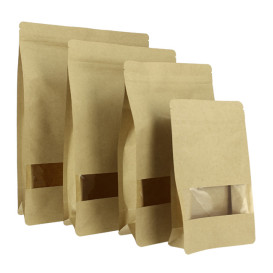 Bolsa StandUp Kraft Autocierre Zip y Ventana 20+8x30cm (50 Uds)