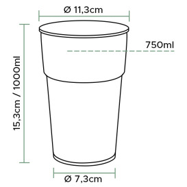 Vaso de Plástico PP Transparente 1000ml/1L (750 Uds)