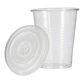 Vaso PP Transparente 240ml + Tapa Travel Cruz PS Ø7,4cm (1.000 Uds)