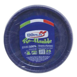 Plato Llano Reutilizable Económico PS Azul Oscuro Ø22cm (25 Uds)