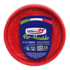 Plato Llano Reutilizable Económico PS Rojo Ø22cm (25 Uds)