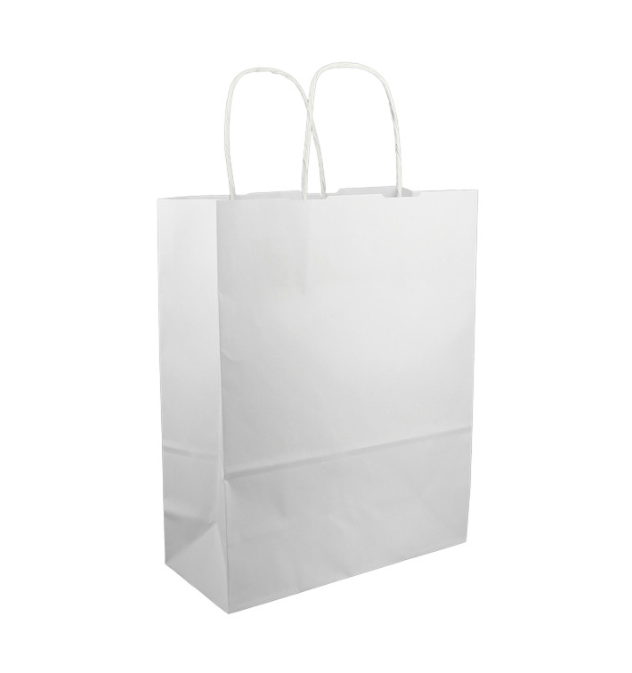 Bolsa Papel Kraft Blanca con Asas 100g/m² 25+11x31cm (200 Uds)