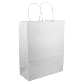 vestir Asistente Bolos Bolsa Papel Kraft Blanca con Asas 100g/m² 27+14x26cm (25 Uds)