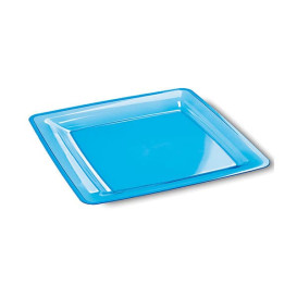 Plato Plastico Cuadrado Extra Rigido Turquesa 18x18cm 