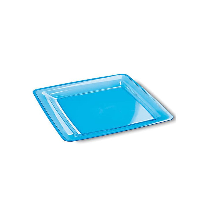 Plato Plastico Cuadrado Extra Rigido Turquesa 18x18cm 