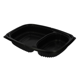 Envase Rectangular PP Negro 2C 1050ml 255x189x45mm (40 Uds)