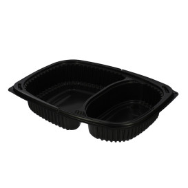 Envase Rectangular PP Negro 2C 1250ml 255x189x45mm (320 Uds)