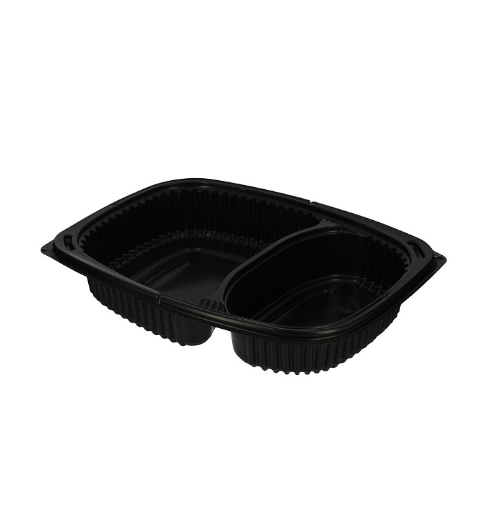 Envase Rectangular PP Negro 2C 1250ml 255x189x45mm (320 Uds)