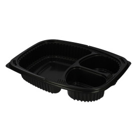 Envase Rectangular PP Negro 3C 1250ml 255x189x45mm (40 Uds)