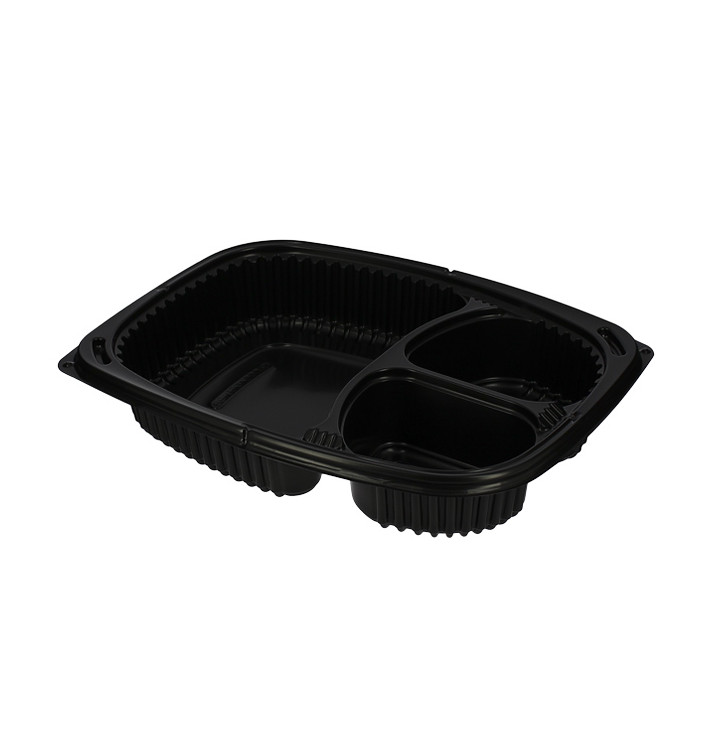 Envase Rectangular PP Negro 3C 1250ml 255x189x45mm (40 Uds)