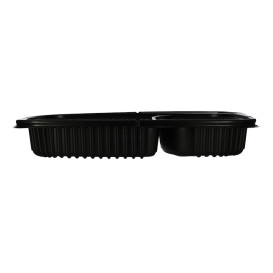 Envase Rectangular PP Negro 2C 1050ml 255x189x45mm (40 Uds)