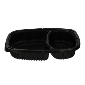 Envase Rectangular PP Negro 2C 1250ml 255x189x45mm (320 Uds)