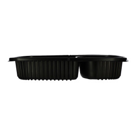 Envase Rectangular PP Negro 2C 1250ml 255x189x45mm (320 Uds)
