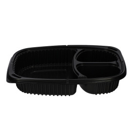Envase Rectangular PP Negro 3C 1250ml 255x189x45mm (320 Uds)