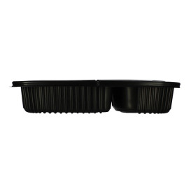 Envase Rectangular PP Negro 3C 1250ml 255x189x45mm (320 Uds)