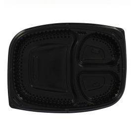 Envase Rectangular PP Negro 3C 1250ml 255x189x45mm (320 Uds)