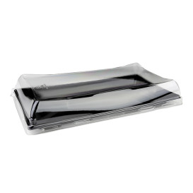 Bandeja Reutilizable PET Negra con Tapa  12x22cm (120 Uds)