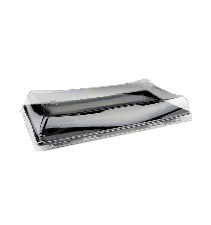Bandeja Reutilizable PET Negra con Tapa  12x22cm (15 Uds)