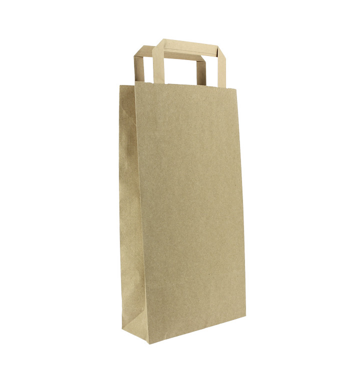 Bolsa Papel Kraft para Botellas Asa Plana 19+8x37cm (50 Uds)