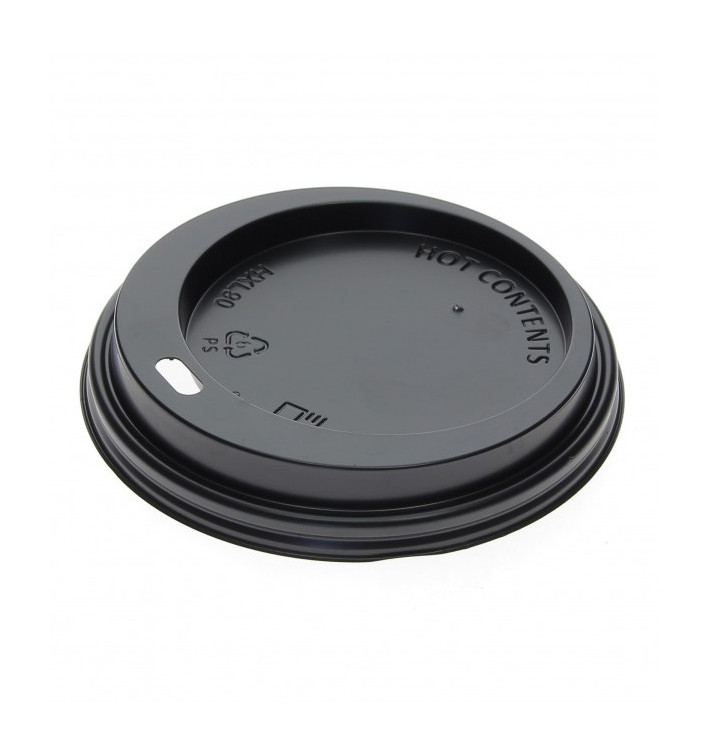 Tapa Travel con Agujero PS para Vaso Cartón Negra Ø8,0cm (100 Uds)