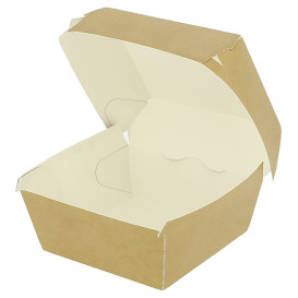 Caja Hamburguesa en Cartón Kraft Doble Cierre 11x11x7,5cm (450 Uds)