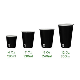 Vaso Cartón Plastic Free 12 Oz/360ml Negro Ø8,0cm (1.000 Uds)