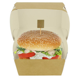 Caja Hamburguesa en Cartón Kraft Doble Cierre 11x11x7,5cm (450 Uds)
