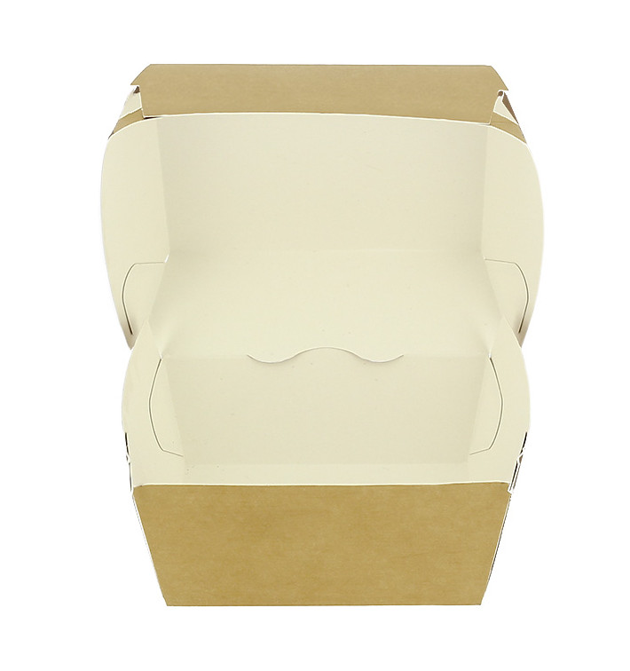 Caja Hamburguesa en Cartón Kraft Doble Cierre 11x11x7,5cm (450 Uds)