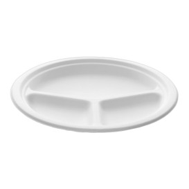 Plato Caña de Azúcar Bagazo 3C Blanco Ø23 cm (500 Uds)