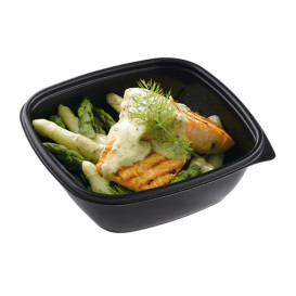 Envase de Plástico PP Negro 750ml 16,5x16,5x6cm (50 Uds)