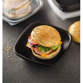 Envase de Plástico PP Negro 750ml 16,5x16,5x6cm (50 Uds)