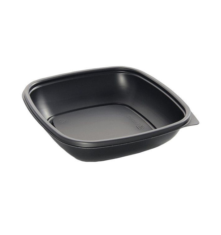Envase de Plástico PP Negro 500ml 16,5x16,5x4cm (50 Uds)
