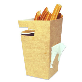 Caja Cartón Para Churros con Chocolate Kraft 78x78x179mm (500 Uds)