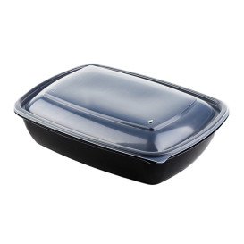 Tapa para Envase Rectangular Negro y Crema 23x16,5cm (300 Uds)