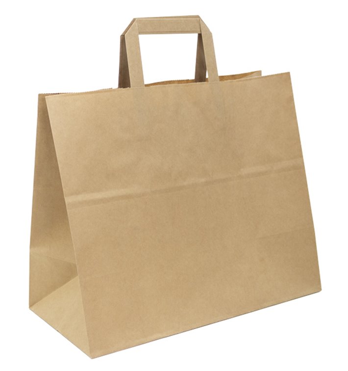 Bolsa Papel Kraft con Asas Planas 70g/m² 32+22x26cm (250 Uds)