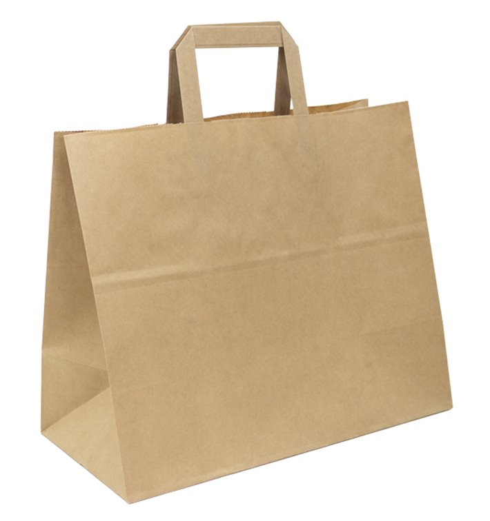 Bolsa Papel Kraft con Asas Planas 70g/m² 32+22x26cm (50 Uds)