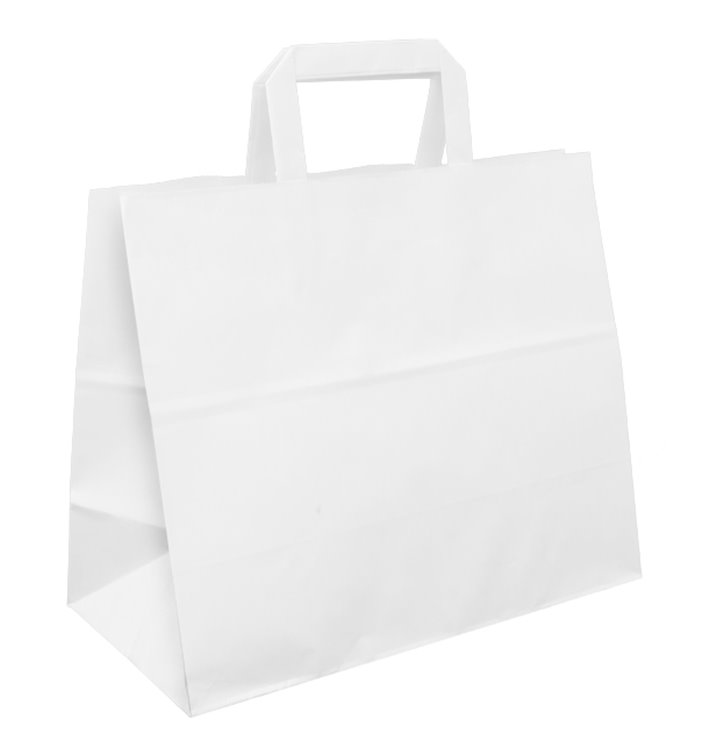 Bolsa Papel Blanca con Asas Planas 70g/m² 32+22x26cm (50 Uds)