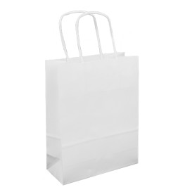 Bolsa Papel Kraft Blanca con Asas 100g/m² 18+8x24cm (25 Uds)