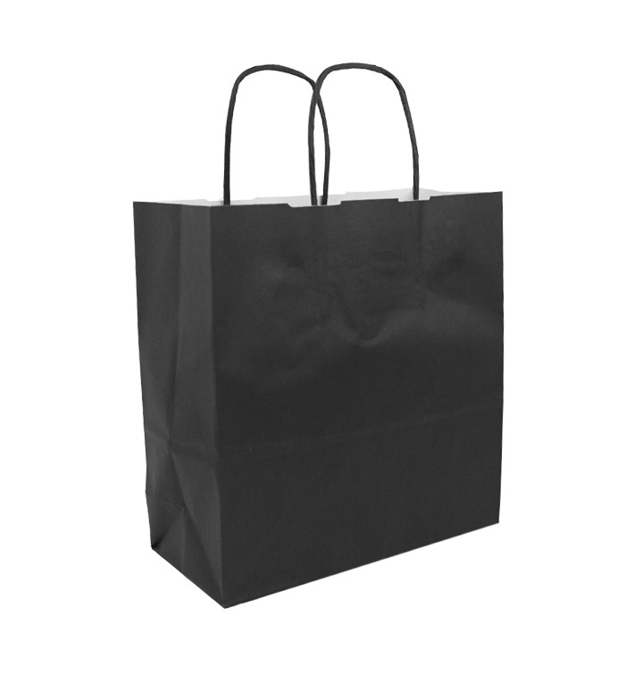 Bolsa Papel Kraft Negra con Asas 100g/m² 22+9x23cm (250 Uds)