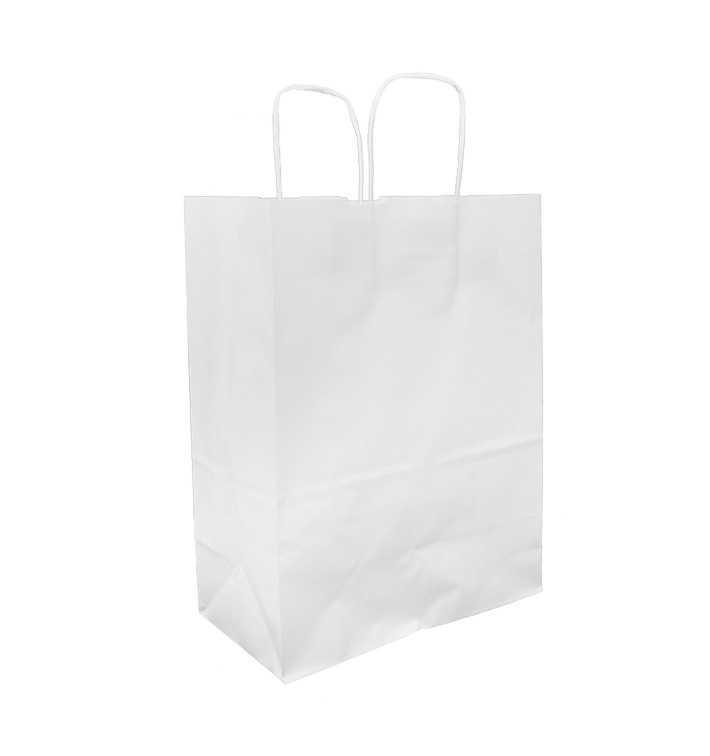 Bolsa Papel Kraft Blanca con Asas 100g/m² 25+13x33cm (200 Uds)