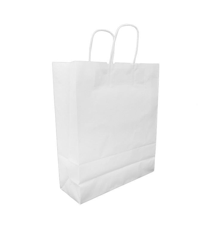 Bolsa Papel Kraft Blanca con Asas 100g/m² 32+12x41cm (25 Uds)