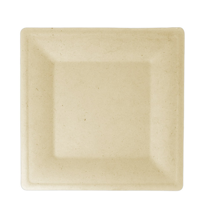 Plato Cuadrado Caña de Azucar Natural 262x262mm (50 Uds)