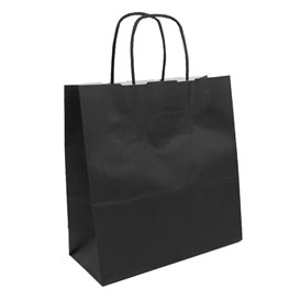 Bolsa Papel Kraft Negra con Asas 100g/m² 22+9x23cm (25 Uds)