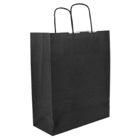 Bolsa Papel Kraft Negra con Asas 100g/m² 25+11x31cm (25 Uds)