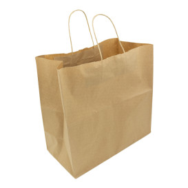 Bolsa Papel Kraft Marron con Asas 90g/m² 32+16x31cm (50 Uds)